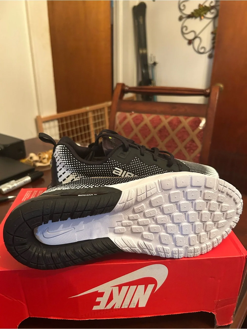 Women’s Nike Air Max Black White Sneakers with Gold Swoosh